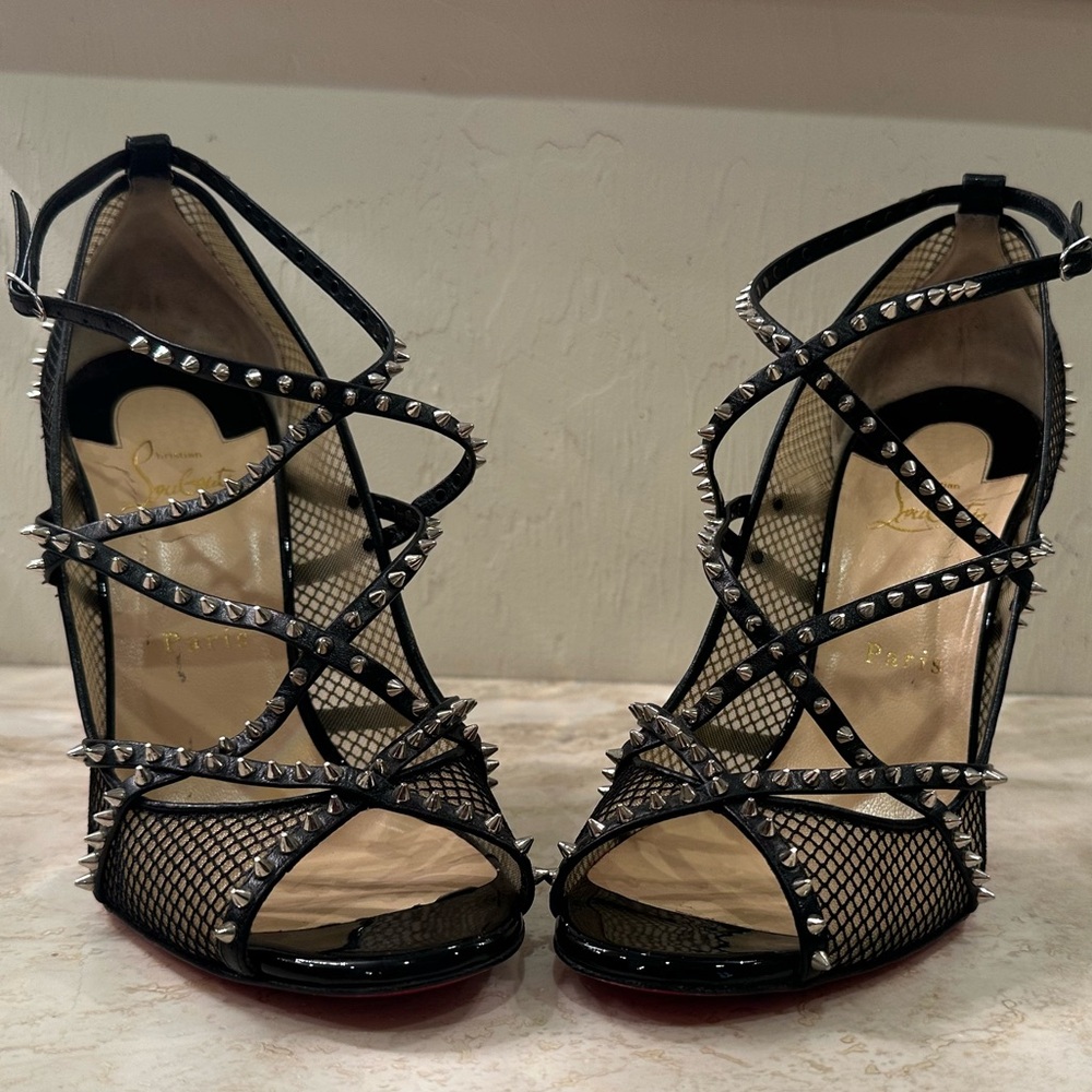 Christian Louboutin Black Studded Mesh Heels